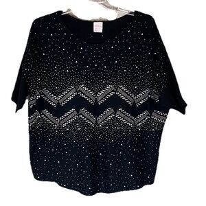 Luna Size 1X Short Sleeve Black Sparkly Embellished Women’s Knit Top